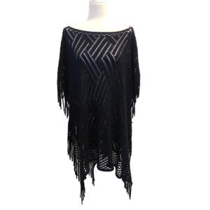 Adele Women’s whimsical soft knit material navy blue poncho in One Size Fits all